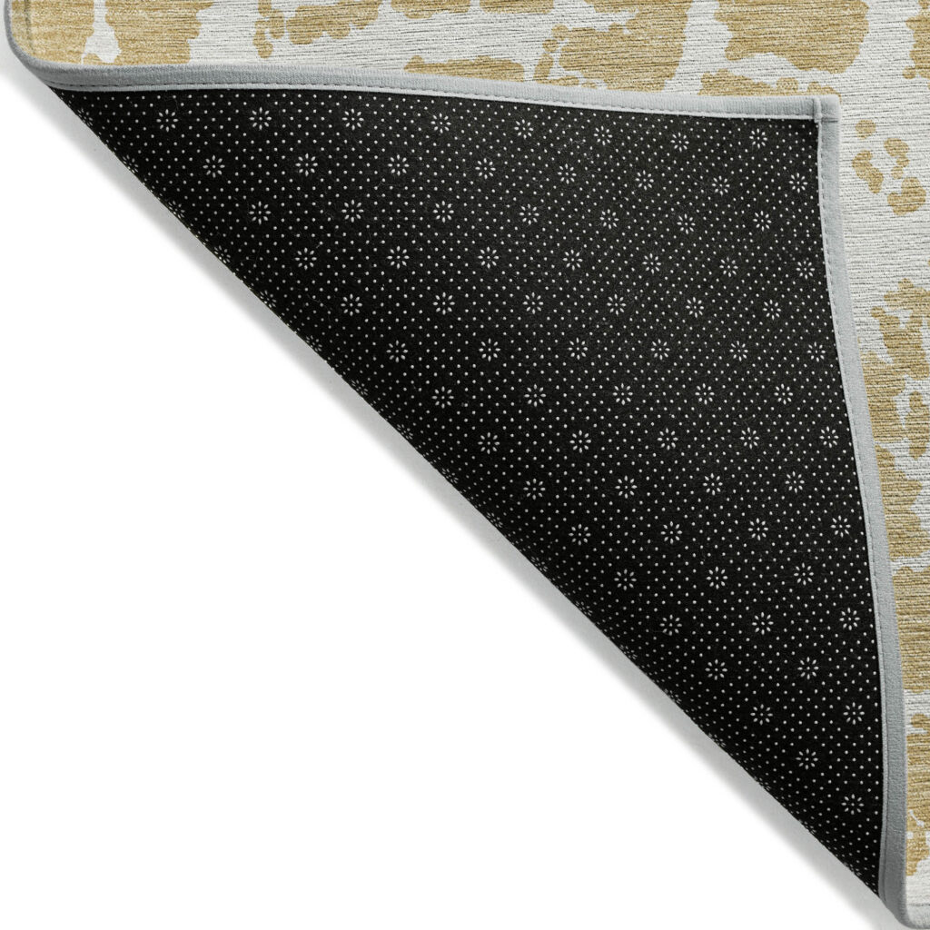 9' X 12' Gold and White Abstract Washable Non Skid Indoor Outdoor Area Rug