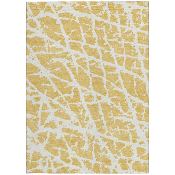 9' X 12' Gold and White Abstract Washable Non Skid Indoor Outdoor Area Rug