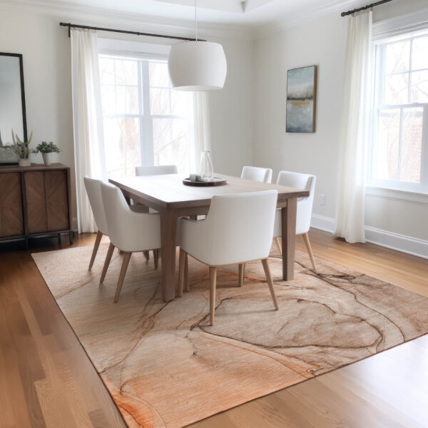 5' X 8' Gray and Orange Abstract Washable Non Skid Indoor Outdoor Area Rug