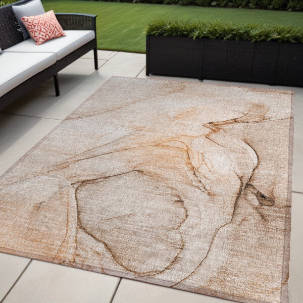 5' X 8' Gray and Orange Abstract Washable Non Skid Indoor Outdoor Area Rug