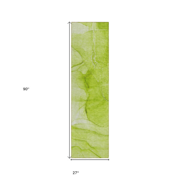 8' Runner Green Abstract Washable Non Skid Indoor Outdoor Runner Rug