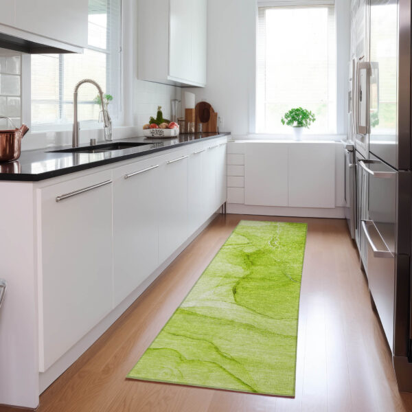 8' Runner Green Abstract Washable Non Skid Indoor Outdoor Runner Rug