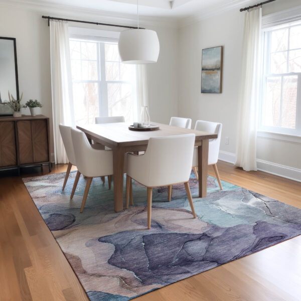 5' X 8' Blue Abstract Washable Non Skid Indoor Outdoor Area Rug