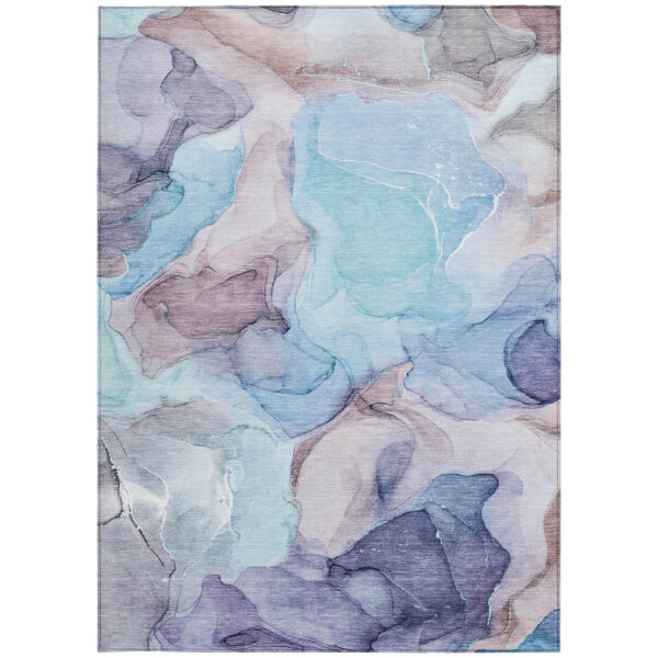 5' X 8' Blue Abstract Washable Non Skid Indoor Outdoor Area Rug