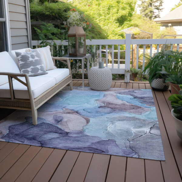 5' X 8' Blue Abstract Washable Non Skid Indoor Outdoor Area Rug