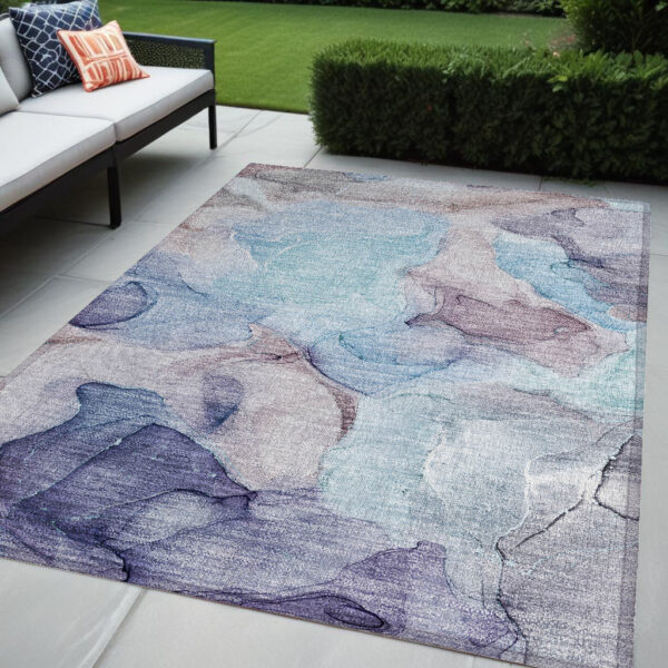 5' X 8' Blue Abstract Washable Non Skid Indoor Outdoor Area Rug