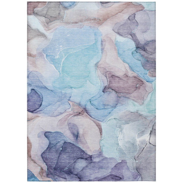 5' X 8' Blue Abstract Washable Non Skid Indoor Outdoor Area Rug