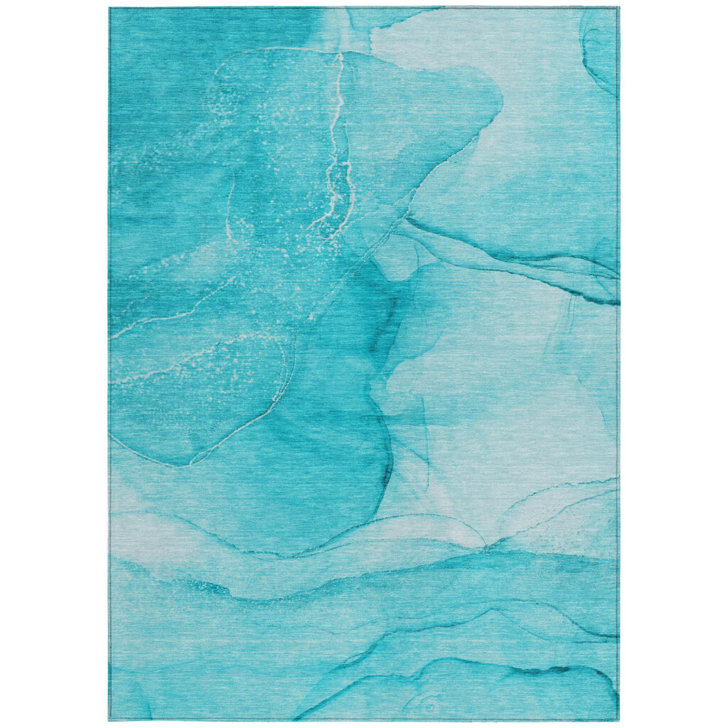 9' X 12' Teal Abstract Washable Non Skid Indoor Outdoor Area Rug