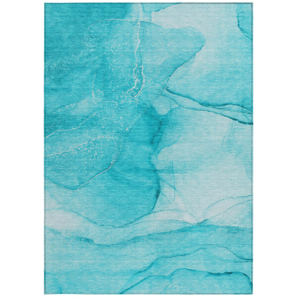 9' X 12' Teal Abstract Washable Non Skid Indoor Outdoor Area Rug