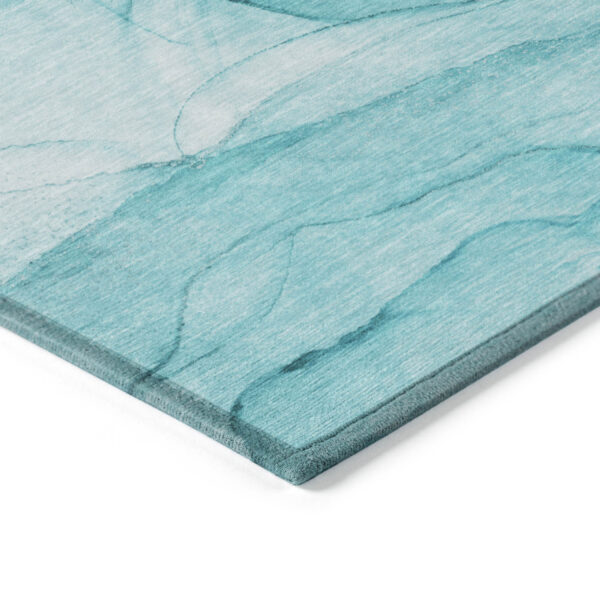 9' X 12' Teal Abstract Washable Non Skid Indoor Outdoor Area Rug