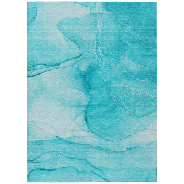 9' X 12' Teal Abstract Washable Non Skid Indoor Outdoor Area Rug