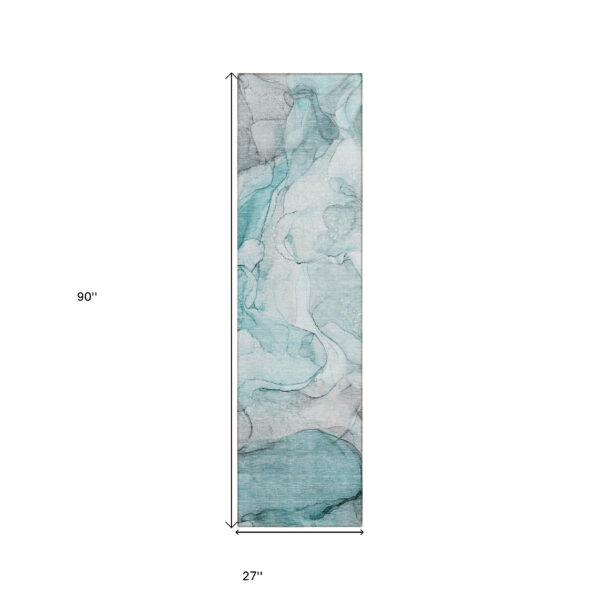 8' Runner Gray and Ivory Abstract Washable Non Skid Indoor Outdoor Runner Rug