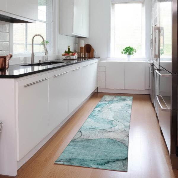 8' Runner Gray and Ivory Abstract Washable Non Skid Indoor Outdoor Runner Rug