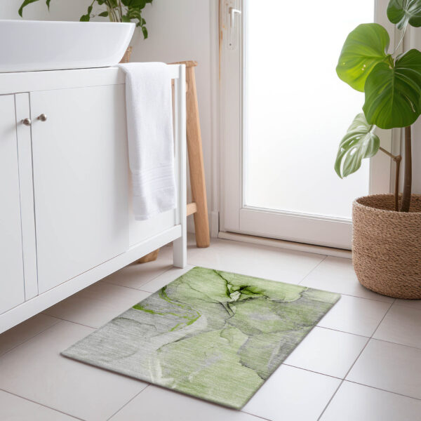 2' X 3' Green Abstract Washable Non Skid Indoor Outdoor Area Rug
