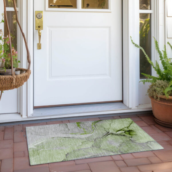 2' X 3' Green Abstract Washable Non Skid Indoor Outdoor Area Rug