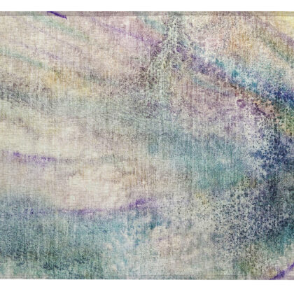 2' X 3' Beige Blue and Gray Abstract Washable Non Skid Indoor Outdoor Area Rug