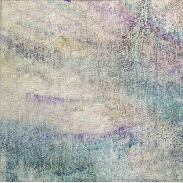 2' X 3' Beige Blue and Gray Abstract Washable Non Skid Indoor Outdoor Area Rug