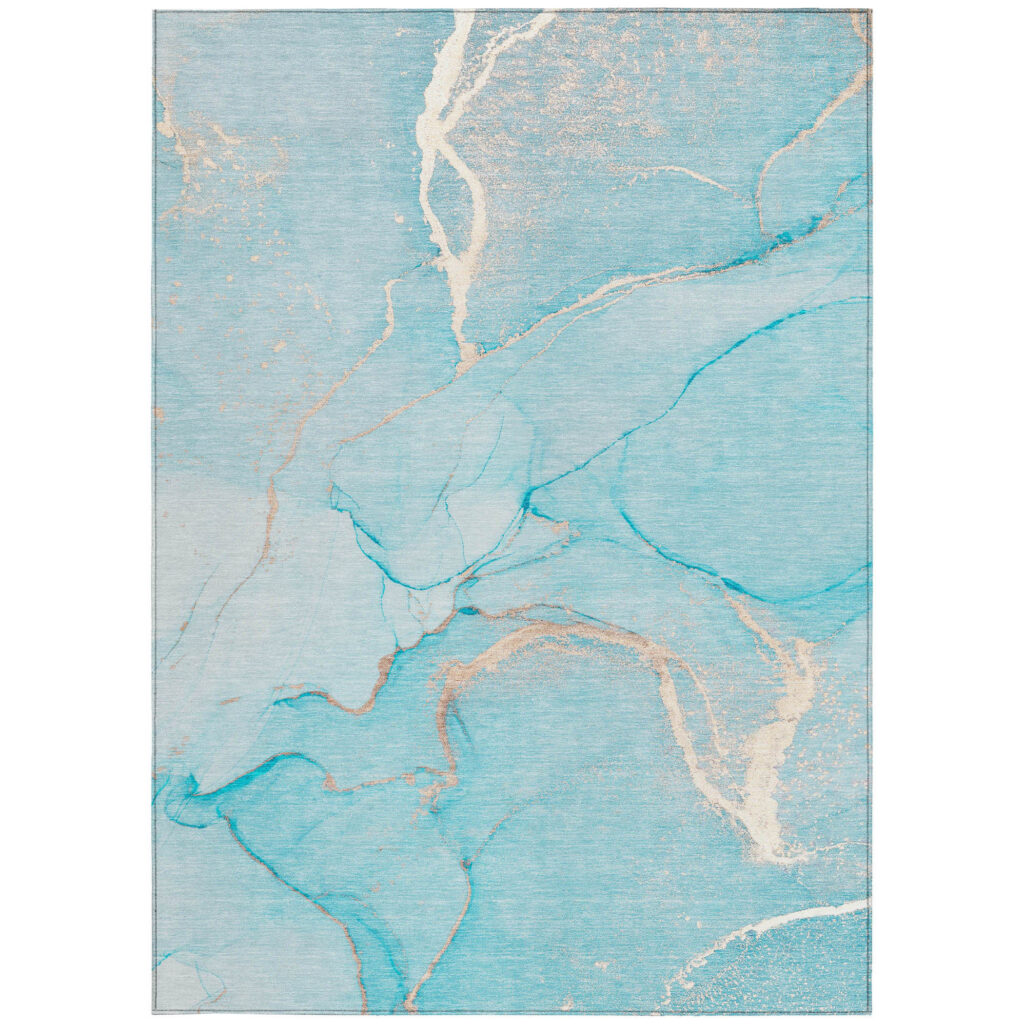 8' X 10' Teal Abstract Washable Non Skid Indoor Outdoor Area Rug