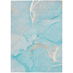 8' X 10' Teal Abstract Washable Non Skid Indoor Outdoor Area Rug