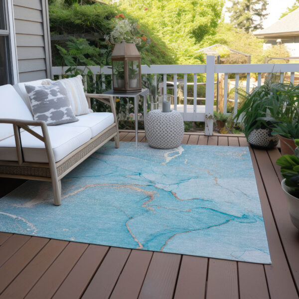 8' X 10' Teal Abstract Washable Non Skid Indoor Outdoor Area Rug