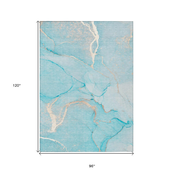 8' X 10' Teal Abstract Washable Non Skid Indoor Outdoor Area Rug