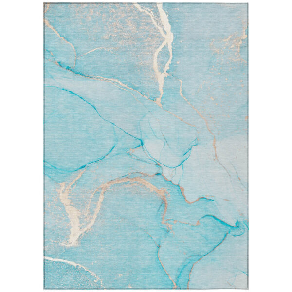 8' X 10' Teal Abstract Washable Non Skid Indoor Outdoor Area Rug
