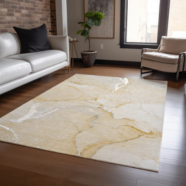 3' X 5' Beige Abstract Washable Indoor Outdoor Area Rug
