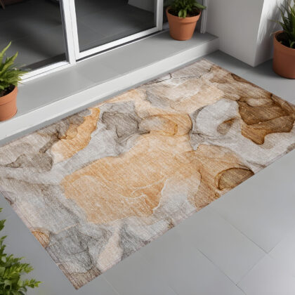3' X 5' Orange Abstract Washable Non Skid Indoor Outdoor Area Rug