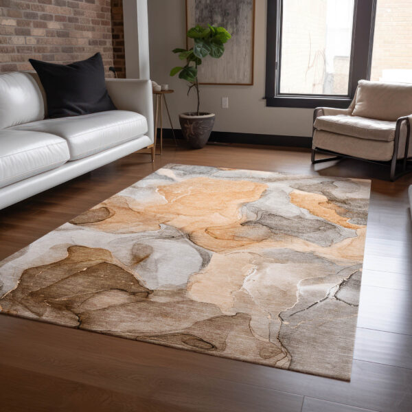3' X 5' Orange Abstract Washable Non Skid Indoor Outdoor Area Rug