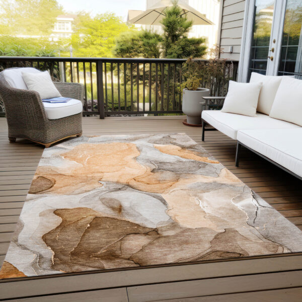 3' X 5' Orange Abstract Washable Non Skid Indoor Outdoor Area Rug