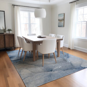 8' X 10' Blue Abstract Washable Non Skid Indoor Outdoor Area Rug