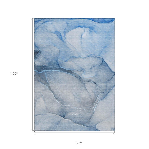 8' X 10' Blue Abstract Washable Non Skid Indoor Outdoor Area Rug