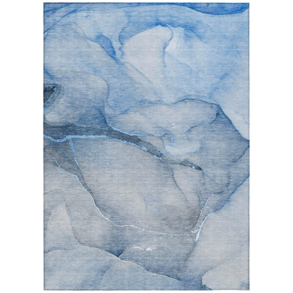 8' X 10' Blue Abstract Washable Non Skid Indoor Outdoor Area Rug