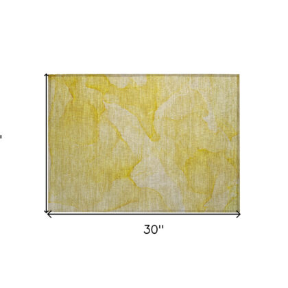 2' X 3' Gold Abstract Washable Non Skid Indoor Outdoor Area Rug