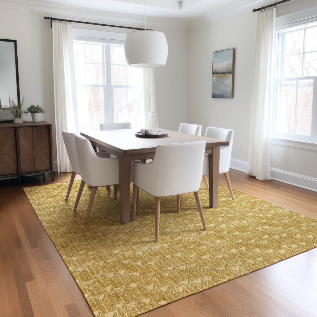 8' X 10' Gold Geometric Washable Non Skid Indoor Outdoor Area Rug