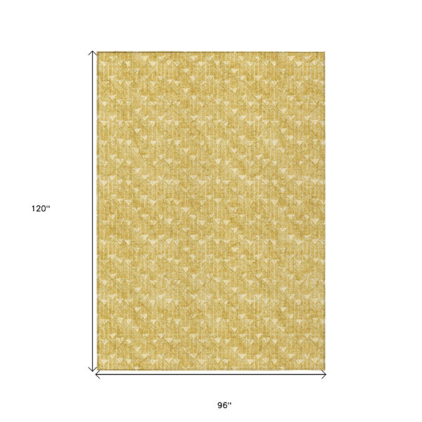 8' X 10' Gold Geometric Washable Non Skid Indoor Outdoor Area Rug