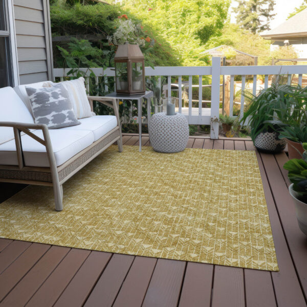 8' X 10' Gold Geometric Washable Non Skid Indoor Outdoor Area Rug