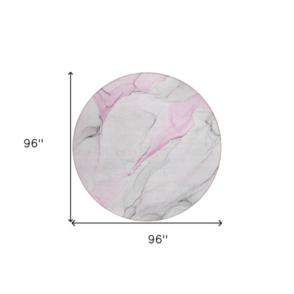 8' Round Gray and Pink Round Abstract Washable Non Skid Indoor Outdoor Area Rug