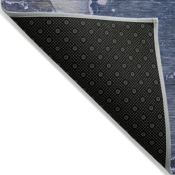 8' Runner Blue Abstract Washable Non Skid Indoor Outdoor Runner Rug