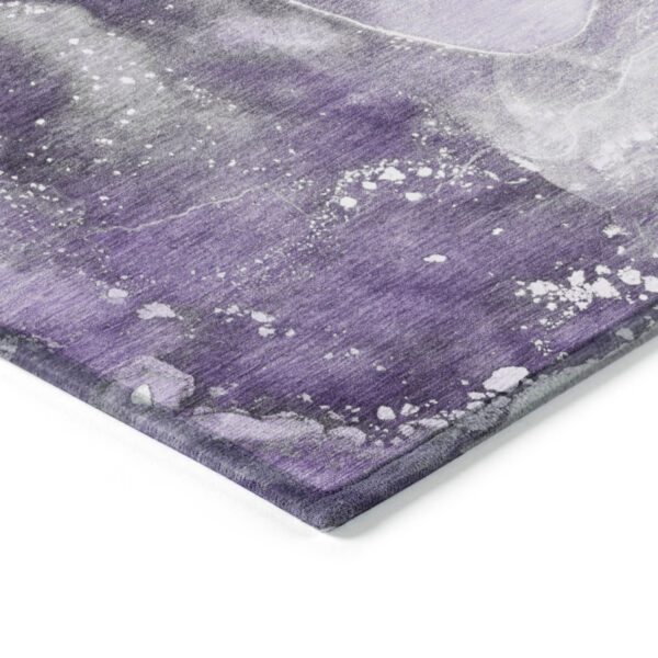 8' Runner Gray and Purple Abstract Washable Non Skid Indoor Outdoor Runner Rug