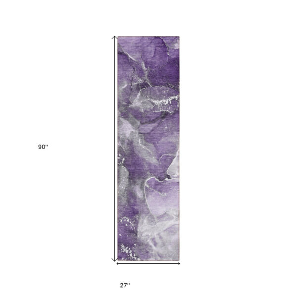 8' Runner Gray and Purple Abstract Washable Non Skid Indoor Outdoor Runner Rug
