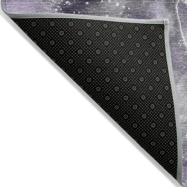 8' Runner Gray and Purple Abstract Washable Non Skid Indoor Outdoor Runner Rug