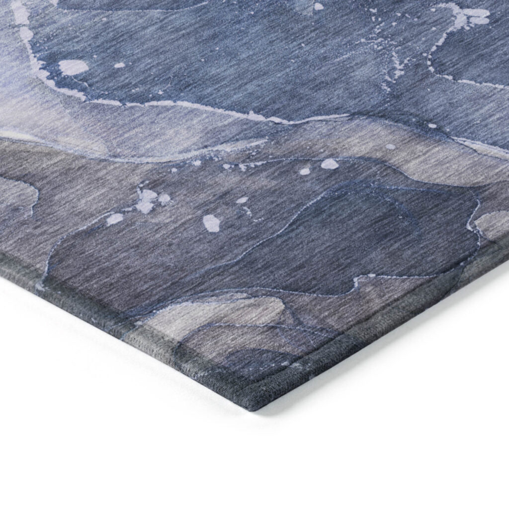 5' X 8' Blue Abstract Washable Non Skid Indoor Outdoor Area Rug