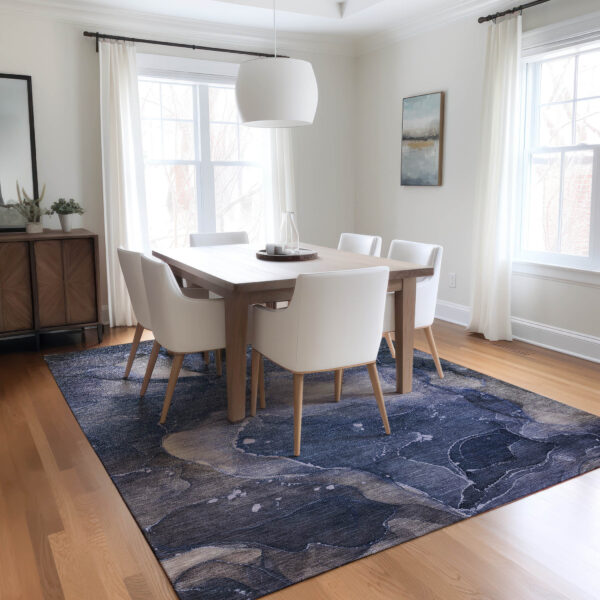 5' X 8' Blue Abstract Washable Non Skid Indoor Outdoor Area Rug