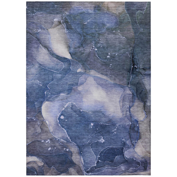5' X 8' Blue Abstract Washable Non Skid Indoor Outdoor Area Rug