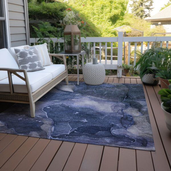 5' X 8' Blue Abstract Washable Non Skid Indoor Outdoor Area Rug