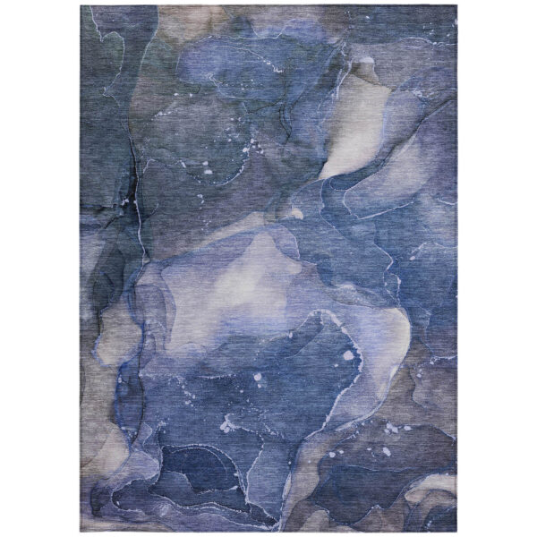 5' X 8' Blue Abstract Washable Non Skid Indoor Outdoor Area Rug