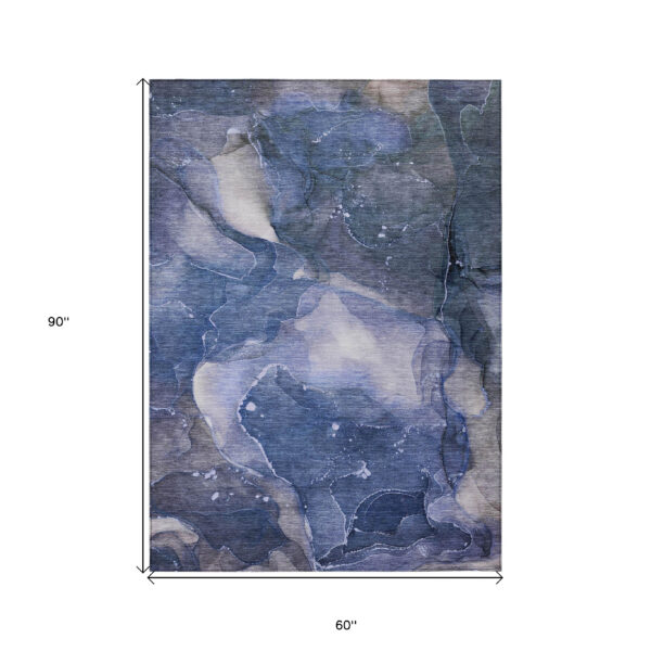 5' X 8' Blue Abstract Washable Non Skid Indoor Outdoor Area Rug