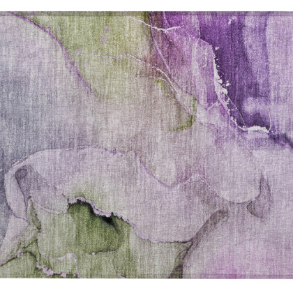 2' X 3' Purple and Green Abstract Washable Indoor Outdoor Area Rug