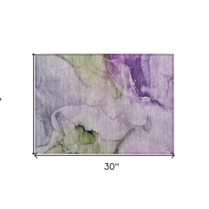 2' X 3' Purple and Green Abstract Washable Indoor Outdoor Area Rug
